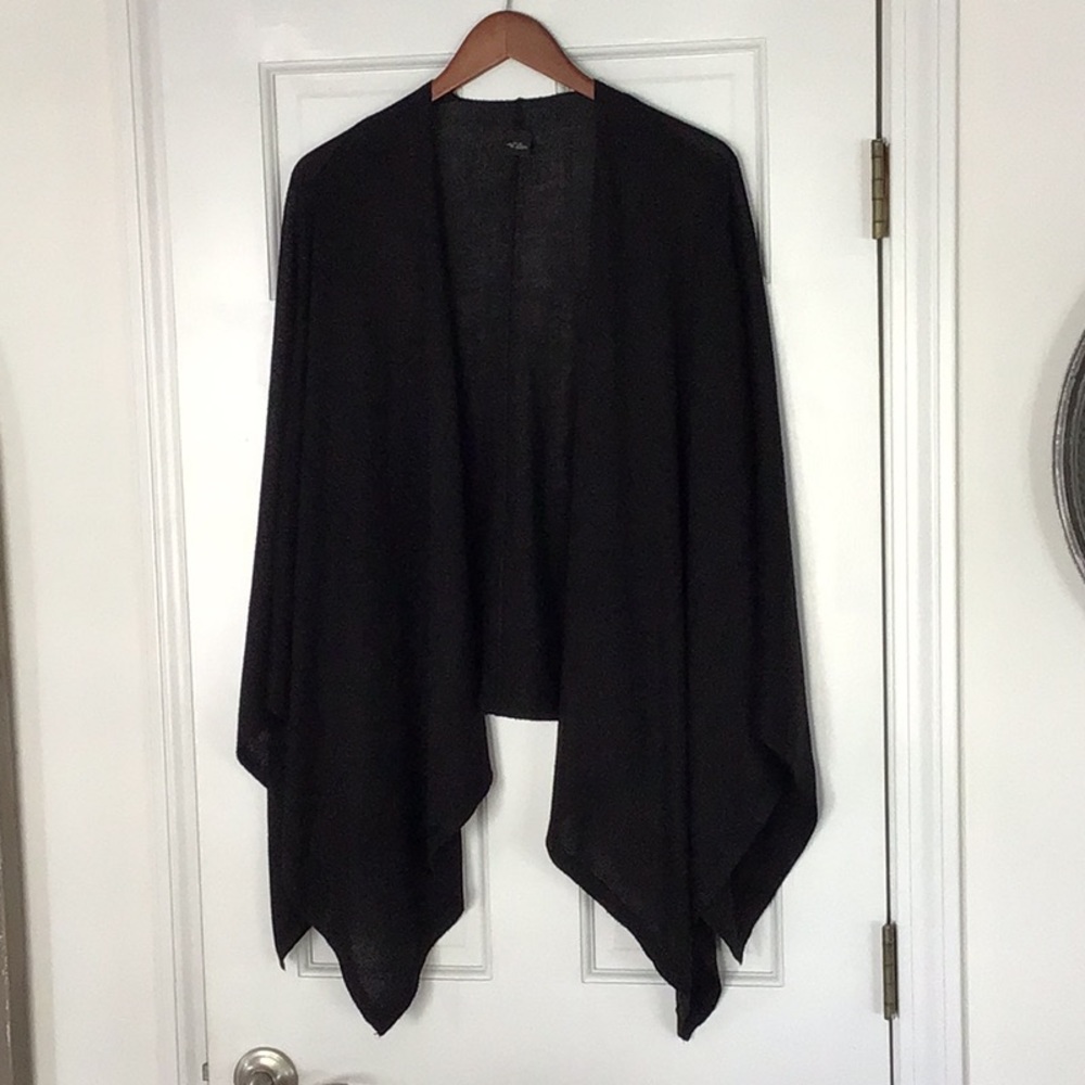 Black Women's Draped Open Cardigan Shawl, two small snags barely noticeable.